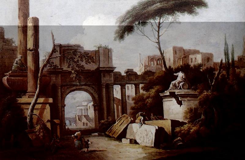 ZAIS, Giuseppe Ancient Ruins with a Great Arch and a Column fgu oil painting image